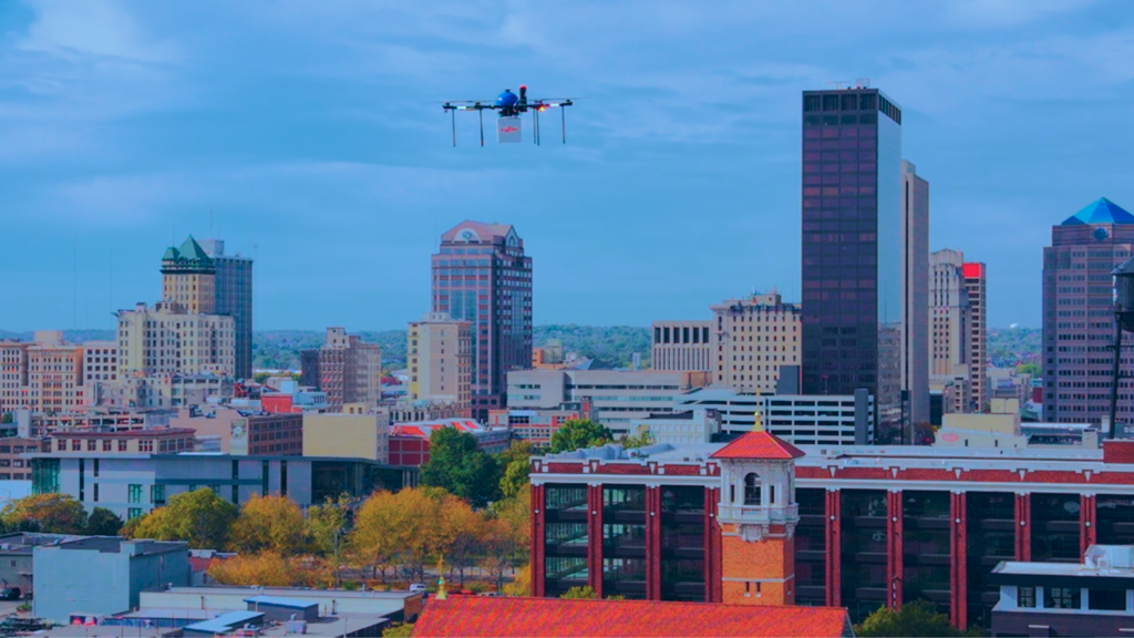 Dexa Drone Flying Over City