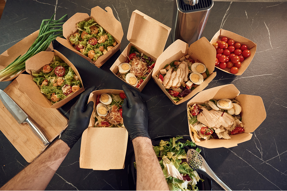 Meat Vegetables Tomatoes Eggs On The Table Man