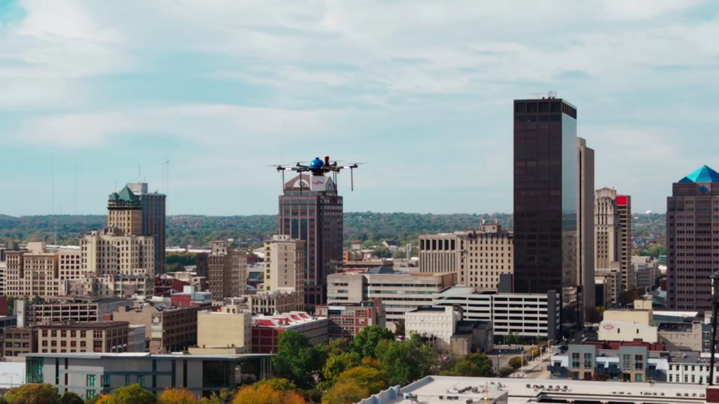 Drone Flying Over City